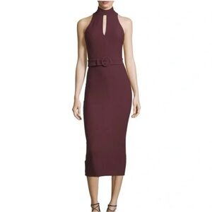 Cinq à Sept Burgundy Midi Dress with Belt, Size 4